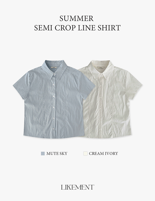 [LIKEMENT] 모이토 썸머 세미 크롭 라인 반팔 셔츠 (SH) - 2color - 라이크유